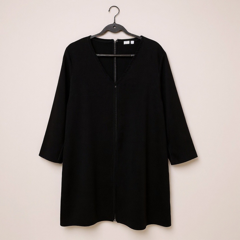Gap Shift Dress Women's Large Black V-Neck 3/4 Sleeve Mini Workwear LBD Classic‎